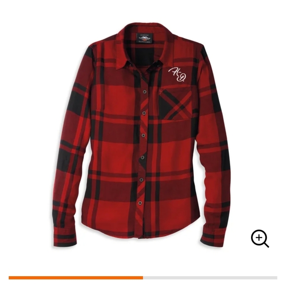 Tops - EUC - Harley Davidson Womens Red and Black Plaid Button Up